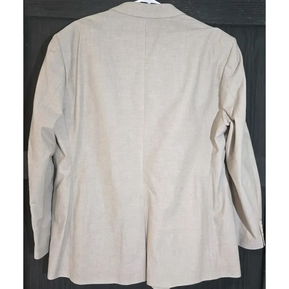 Saddlebred Mens Blazer 48R Beige Tan 100% Cotton 2-Button Sport Coat Gingham